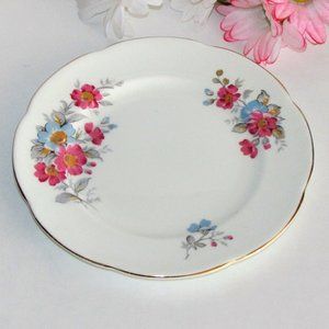 Adderley Vintage Fine Bone China Bread or Cake Plate Pink Blue Floral England